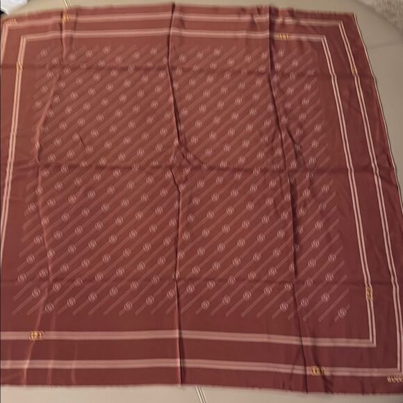 Vintage Authentic Large Gucci Silk Scarf in Burgundy & Brown Interlocking G’s. - Picture 1 of 8